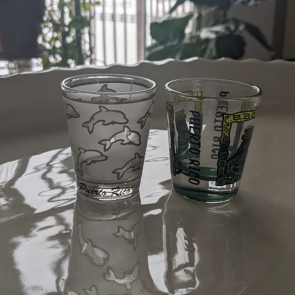 Puerto Rico dolphin and lizard shotglass set